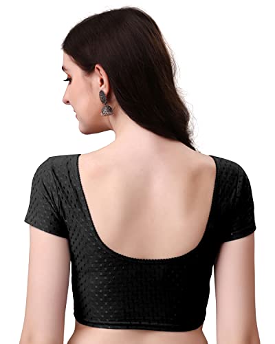 Image of Mogsa Stylish Cotton Saree Blouse for Women | Soft Dobby Stretch Fabric | Round Neck | Stitched Blouse for Party, Casual & Festive Use