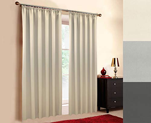 A-TEXTILE-24 Hochqualitativer schwer entflammbarer Verdunkelungsvorhang nach Maß (M1 und B1 Zertifikat), Schlaufen, Kräuselband, Vorhang nach Maß, Gardinen nach Maß, Beige (220cm (H) x 145cm (B))