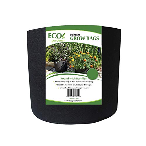 ECOgardener Grow Bags 3 Gallon with Handles - 5Pk. Premium Quality Fabric Plant Pots.