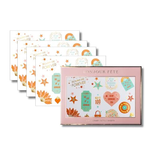 Bonjour Fete The Life of a Birthday Girl Temporary Tattoos | Premium Party Accessories | Concerts Friendship Bracelet Swaps Music-Themed Parties & Festival Looks | Pack of 4 Sheets 7 x 5