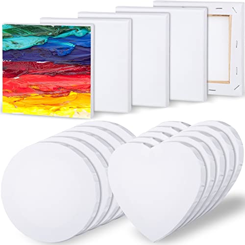 15 Pieces Canvas Boards For Painting Painting Canvas Panels Multipack Cotton Artist Canvas Boards Round, Square, Heart For Acrylic, Oil Paint, Wet Or Dry Art Media (8 Inches) #TOP29
