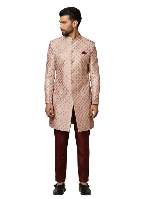 Men’s Sherwani Trouser Set – Jacquard Silk Blend Traditional Outfit for Men - Festive & Wedding Ethnic Wear - Elegant & Comfortable-image-8