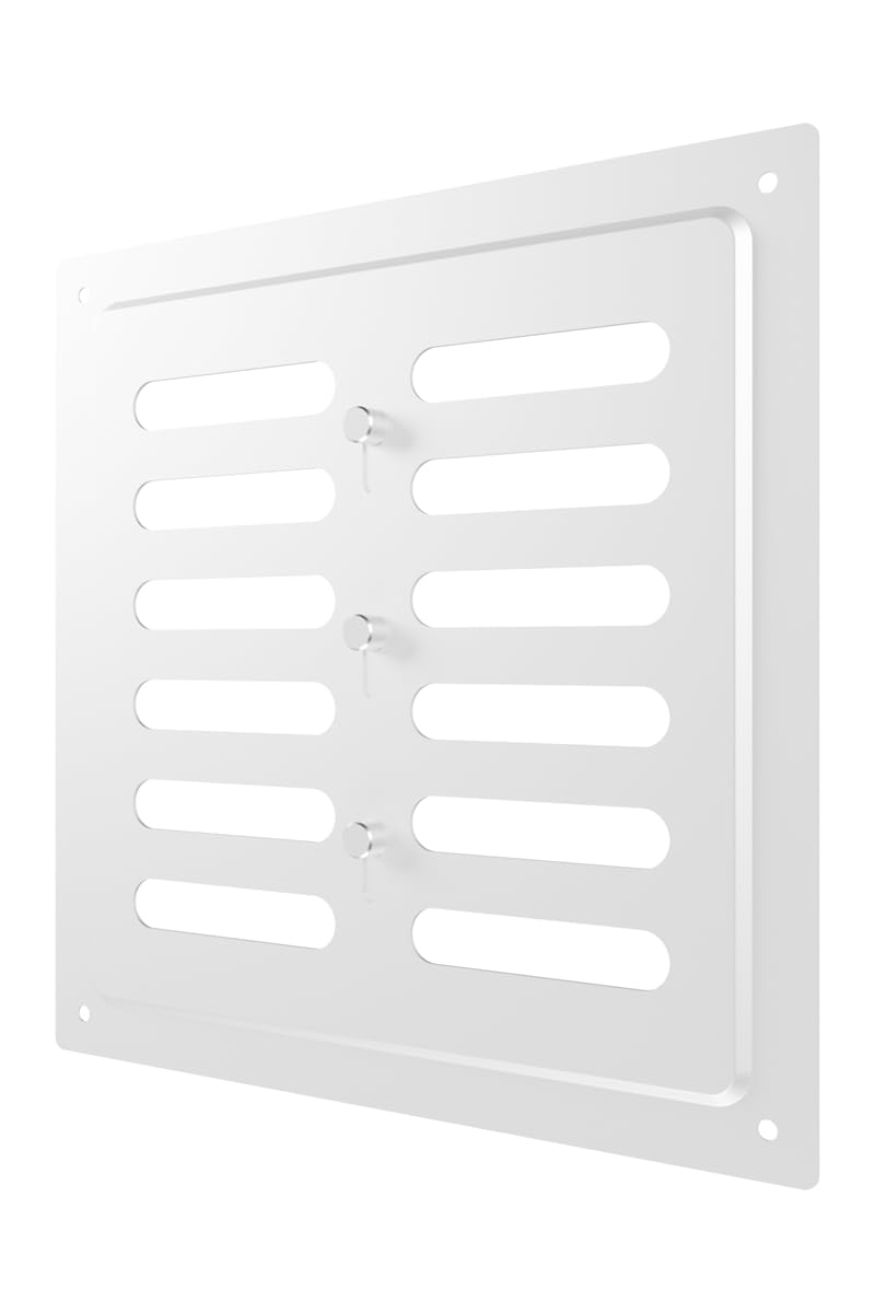 Rejilla de Ventilación Regulable 25x25 cm Cuadrada – Acero Galvanizado Blanco RAL 9016 con Lamas de Apertura/Cierre – Para Pared o Techo.