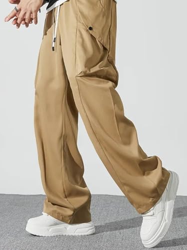 Men's Fashion Casual Drawstring Elastic Waist Men's Casual Workwear Pants Loose Fit with Side Pockets2