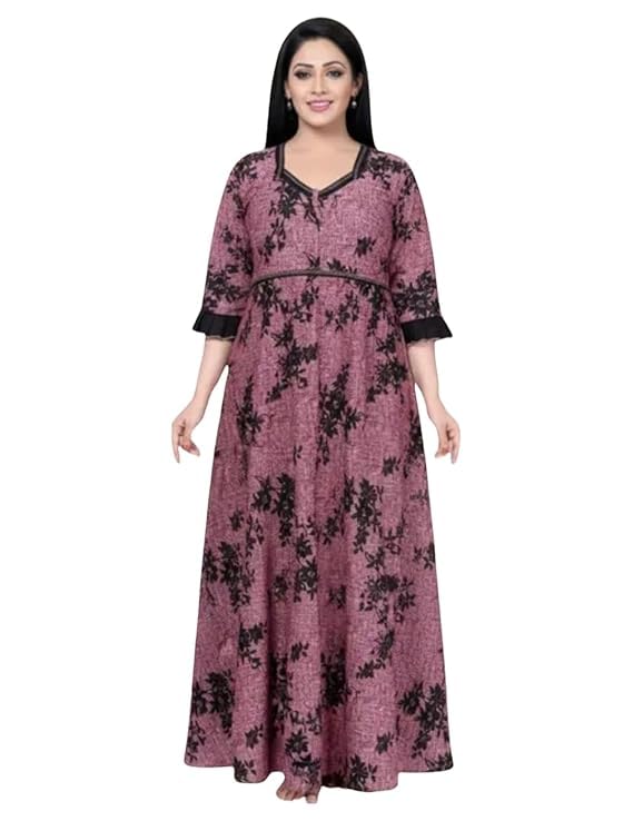 Sarina Eliza Women's Floral Print Kaftan Nightgown, V-Neck, 3/4 Sleeves, Cotton, Full Length-picture-35