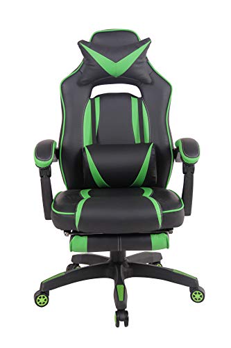 Sedia Gaming Heat con Poggiapiedi in Similpelle I Poltrona Racing Scrivania con Schienale Reclinabile E Doppio Cuscino, Colore:Nero/Verde - Sedia gaming - Immagine 2