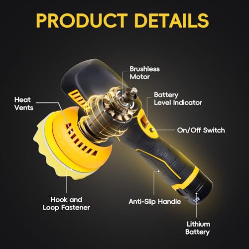 Image of 12V Cordless Car Buffer Polisher - Dual action polisher with 2x1500mAh batteries, adjustable speed (1500-4500 RPM), low noise, lightweight, ideal for car polishing, scratch removal, sanding