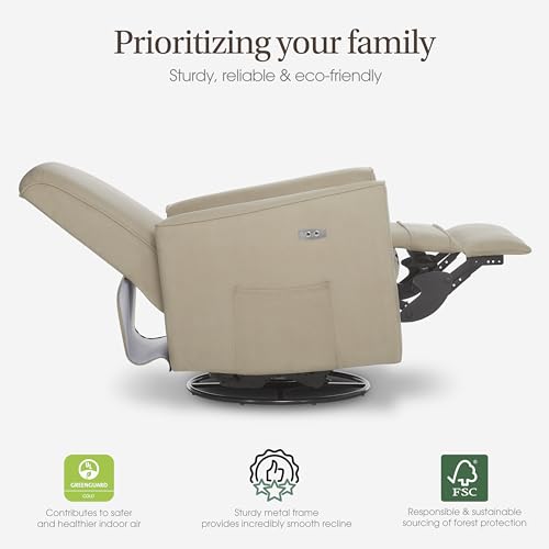 Image of evolur Harlow Upholstered Power Glider Recliner with USB Charging - Rocking & 275 Swivel with Smooth Glide - Greenguard Gold & FSC Certified - Modern Nursery and Living Room Chair in Fawn
