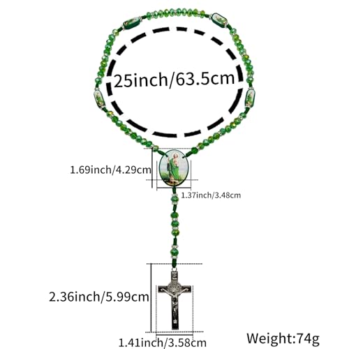 BONITTER Mexican Virgin Mary necklace, Guadalupe Crucifix Wall Cross Rosary Beaded Necklace Saint Jude Protective Blessing Pendant,Catholic Saint Benedict Medal Handmade jewelry Gift for Men Women3