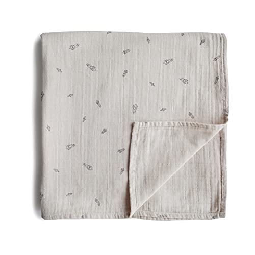 Image of mushie Muslin Baby Swaddle Blanket | 100% Organic Cotton (Rocket Ship)