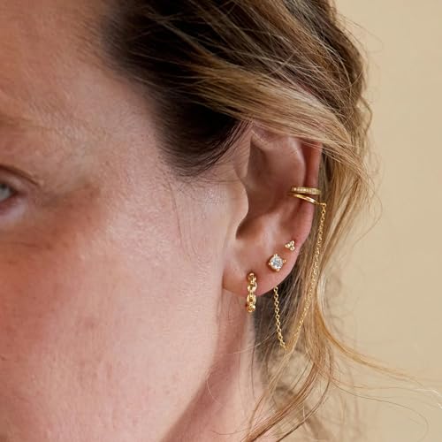 8 Pairs 14K Gold Stud Earrings Set, Titanium Surgical Steel Stud Earrings for Multiple Piercing Hypoallergenic Earrings Flower Heart Ball Cubic Zirconia Studs for Women3