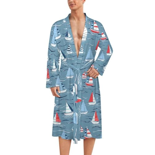 Ocean Boats Funny Men's Robe Soft Lightweight Bathrobe Long-sleeve Spa Robes