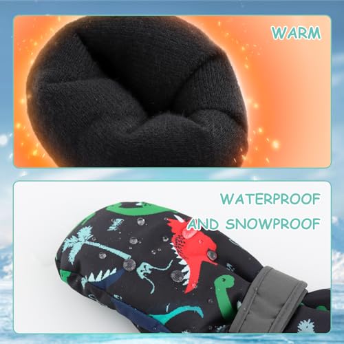 Image of Duoyeree Toddler Winter Gloves, Waterproof Fleece Lined Ski Mittens 1-6Y | Waterproof outer fabric with thick soft lining, keeps toddlers' hands dry and warm during snow play