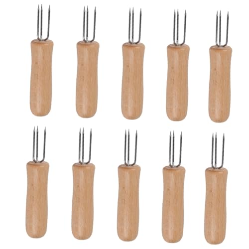 LALADEFIEE Corn Forks Bbq Tools 10pcs Stainless Steel Forks Wooden Handle Perfect for Picnics