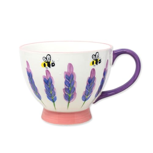 The Leonardo Collection Lesser & Pavey Ceramic Teacup Footed Mug Footed Mug for Tea & Coffee, Bees & Lavender Footed Mug