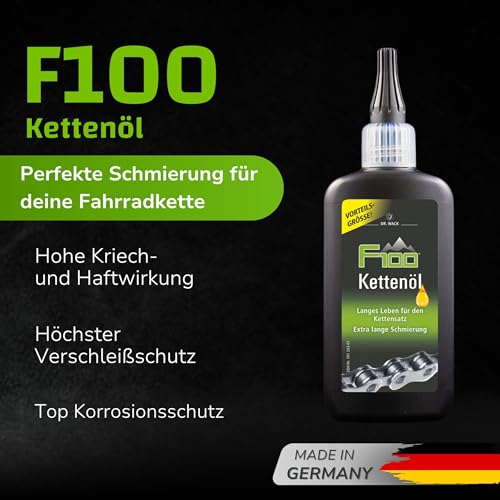 DR. WACK F100 Kettenöl für Fahrrad 100 ml - Kettenschmiermittel für weniger Verschleiß & Reibung - Kettenpflegeöl mit Langzeitwirkung - Schmiermittel für alle Fahrräder - Hochwertige Fahrradpflege