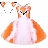 HJTT Fox Costume for Girls Orange Tutu Dress Halloween Animal Costumes for Kids Toddler Dress Up Clothes (Fox, 5-6 Years)