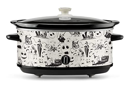 Disney The Nightmare Before Christmas 7-Quart Slow Cooker Sketch Pattern By Select Brands - Food Warmer For Parties - Low, High & Warm Heat Settings - Kitchen Essential For Home-Cooked Meals