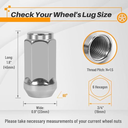 Image of 32PCS M14x1.5 Lug Nuts with Cone Seat 19mm (3 /4 inch) Hex Wheel Lug Nuts Compatible with Chevrolet Silverado Suburban 1500 Ford Expedition F-150 Ram 1500 & More, Chrome