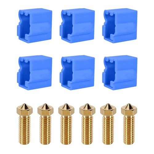 Onyehn 3D Printer Parts 6 pcs Volcano Heater Block Silicone Sock Cover with 0.4mm Brass Nozzles for Vyper, Kobra Plus Print Part