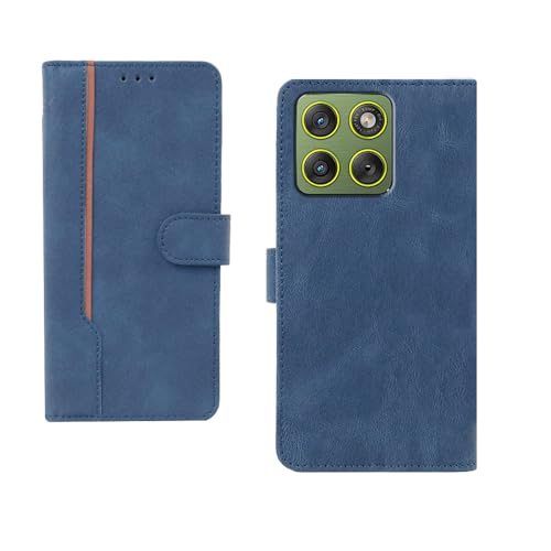 Image of amazon basics Moto Edge 70 5G Flip Cover | Card Pockets Wallet & Stand | Flip Cover for Moto Edge 70 5G (Blue with Beige Strip)