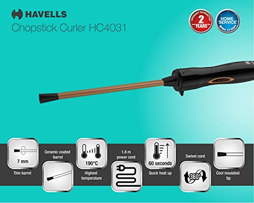 Havells HC4031 7 mm thin Chopstick Curler; Ceramic barrel; Fast heat up for Long-lasting maggie Curls for Short & Long hair (Black) - Image 6
