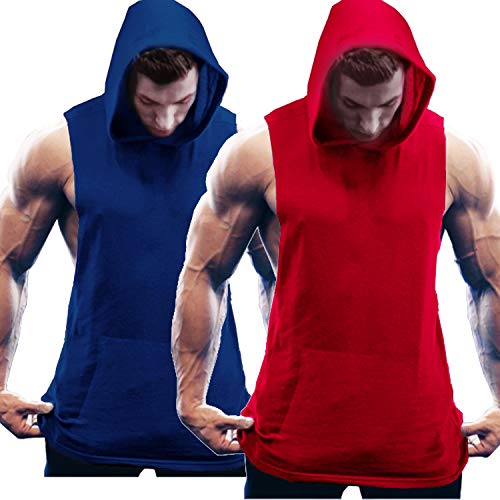 COOFANDY Men's 2 Pack Workout Hooded Tank Tops Bodybuilding Muscle Cut Off T Shirt Sleeveless Gym Hoodies