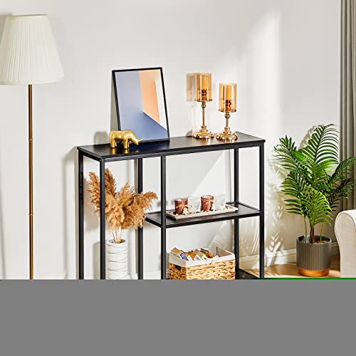 Image of WOHOMO Console Table, 12'' Narrow Entryway Table for Living Room, 31.5'' x 31.5'' Black Marble Industrial Sofa Table with 3-Tier Storage Shelves for Corridor, Hallway, Black Marble