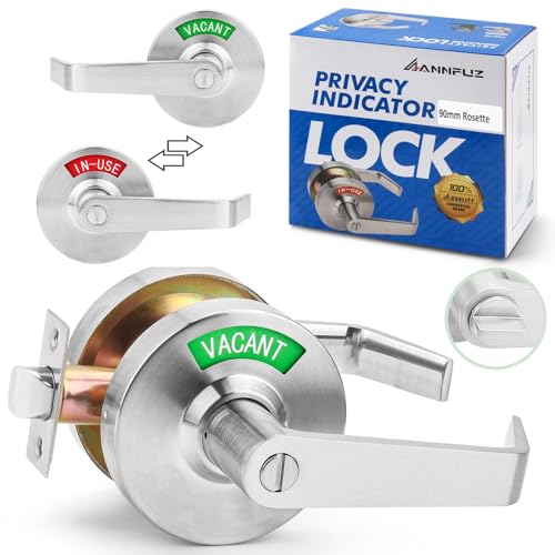 Vacant or in-Use Privacy Bathroom Door Lock with Handle,Occupied Bathroom Lever Lock with Large Indicator Sign,ANSI Grade 2 Commercial Door Handle,for Public Restrooms Office Hospital (Satin Nickel)