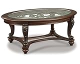 Signature Design by Ashley - Norcastle Traditional Glass Top Oval Coffee Table, Dark Brown