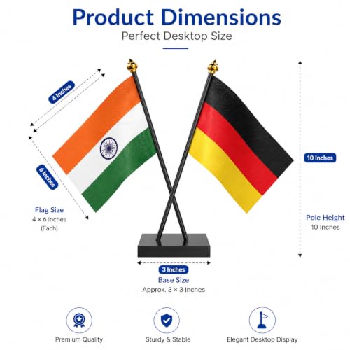 Image of The Flag Company Country Cross Table Desk Flags on Acrylic Base with Poles (Length: 10 inches) | Use for Home & Office,Conference (Germany)