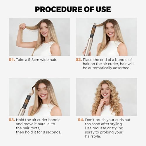 Image of 5 in ONE Hair Dryer Brush, Blow Dryer Curling Wand Hair Styling Tools Set, Ionic Hot Air Brush Round Brush Blow Dryer, Left&Right Styler 100-120V