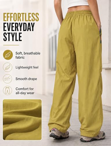 Image of FEOYA Hiking Pants Women Parachute Pants Baggy Quick-Dry Water-Repellent | with Zipper Large Pockets Outdoor Travel Cargo Pants Casual Wear