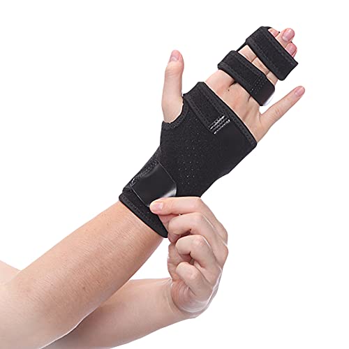 FITTOO Férula de Dedos con Soporte de Aluminio, Inmovilizador para 3 Dedos con Ajustable Mano Muñequera para Fijado Dedos Fractura, Artritis, Esguinces, Artritis, Tendinitis, (Negro,Derecha Mano