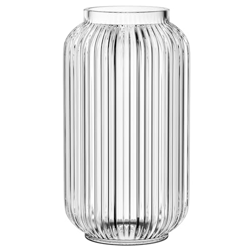 MARTAGE Ribbed Glass Vase Clear Flower Vase for Bouquet Glass Vases for Flowers Modern Vases for Living Room Bedroom Kitchen Dining Table Office Wedding 8.6 Inches