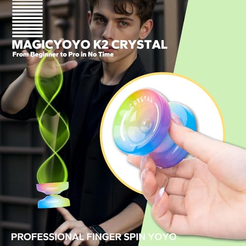 Image of MAGICYOYO Responsive Yoyo for Kids 8-12 & Beginners, Professional Yoyo K2 Crystal, Dual Purpose Yo Yos for Adults with Extra Unresponsive Yo Yo Bearing, 12 Yo-Yo Strings, Glove ( Yellow Pink Blue )