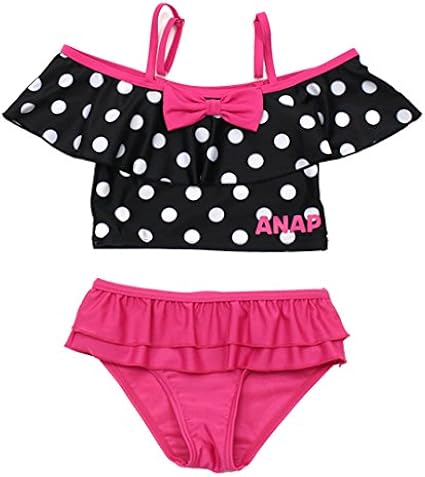 Amazon Anap Kids アナップ キッズ 水着 フリルドット柄セパレートスイムウェア ブラック S 女の子 ファッション小物 通販