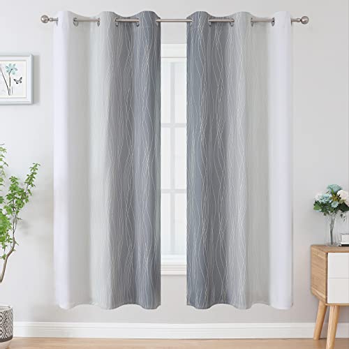 Estelar Textiler Full Room Darkening Greyish White and Grey Blackout Curtains for Living Room, Ombre Thermal Insulated Full Light Blocking Grommet Gray Blackout Drapes for Bedroom, 42Wx72L, 2 Panels