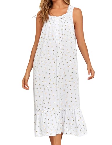 Image of Viakeo Cotton Nightgowns for Women Long House Dress Soft Sleepshirts With Pockets S-3XL