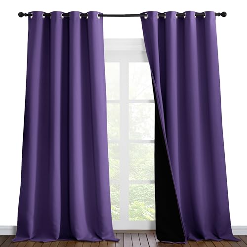 Image of NICETOWN 100% Blackout Blinds, Set of 2, 52 inches x 102 inches, Laundry Room Decor Window Treatment Curtains for Large Patio Sliding Door, Thermal Insulated Lilac Purple Curtains for Bedroom