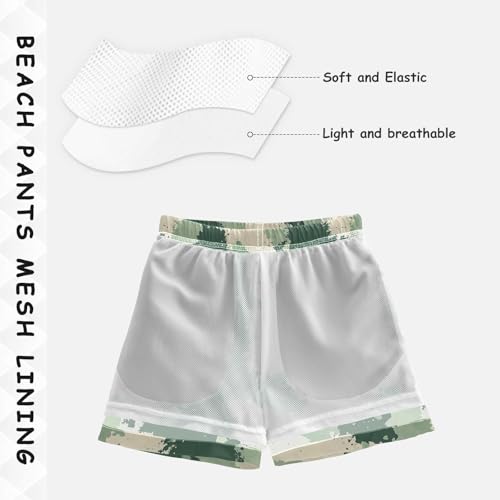 Pigsaly Boys' Swim Board Shorts Vintage Forest Green Army Camo Boy's Swim Trunks Kids Swimwear S4