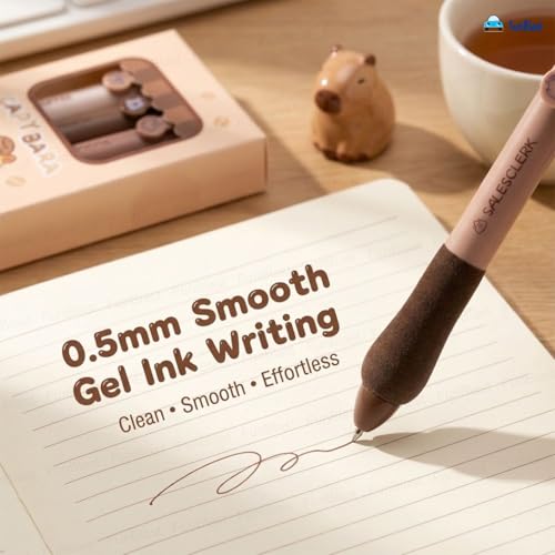 Image of FunBlast Capybara Kawaii Gel Pen Set - (Pack of 4) Cute Coffee Theme Pens with Soft Sponge Grip, 0.5mm Smooth Writing Pens for School, Office, Gifts & Stationery Lovers (Blue Ink)