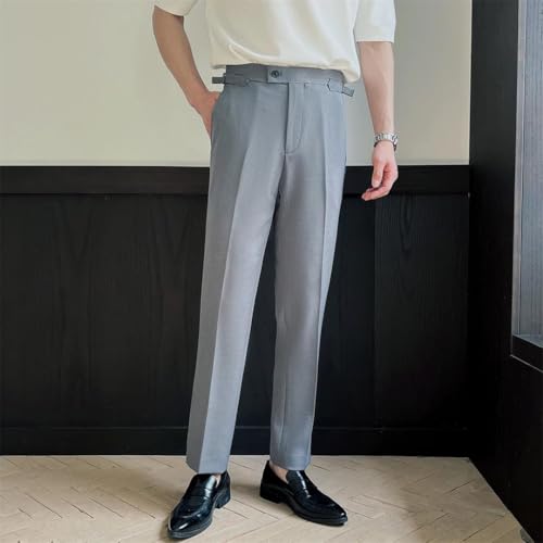 Men's High Waisted Straight Leg Trousers Casual Business Suit Pants British Style Gentleman Office Pants2