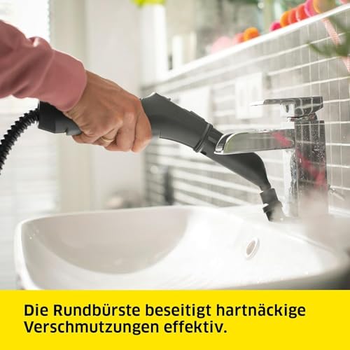 Kärcher Dampfreiniger SC 2 Deluxe, Flächenleistung: ca. 75m², Tank: 1 l, Dampfdruck: max. 3,2 bar, Aufheizzeit: 6,5 min., Heizleistung: 1.500 W, mit Bodenreinigungsset EasyFix und 3 Düsen