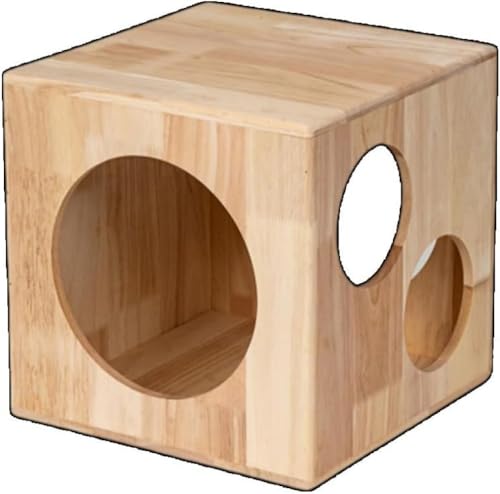 Xiraivke キャットハウスヴィラ 無垢材製 パーソナリティに合わせたサイコロコンビネーション設計 四季通用の木製トンネル付き 強く丈夫な猫ケージ兼用ペットハウス