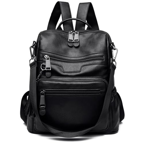 Monitika Sac à dos Femme Imperméable Cuir Sacs portés épaule loisir Mode sacs a dos Noir