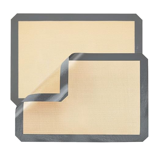 2 Silikon Backmatten, 30 × 21 cm Hitzebeständige Backfolie Silikonmatte, Graue Backmatte, Backblechmatte für Mikrowelle, Backen, Makronen, Kekse, Gebäck, Brot