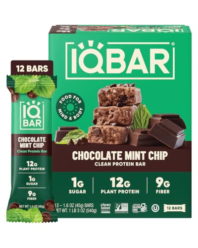IQBAR Clean High Protein Bars, Low Sugar Snack, Chocolate Mint Chip 12ct