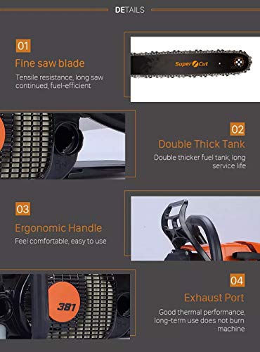 72cc 7200 Gasoline Chain Saw Power Head Only with 18inch Guide Bar and Saw Chain All Parts are Compatible with 038 038 AV 038 MS380 MS381 Magnum