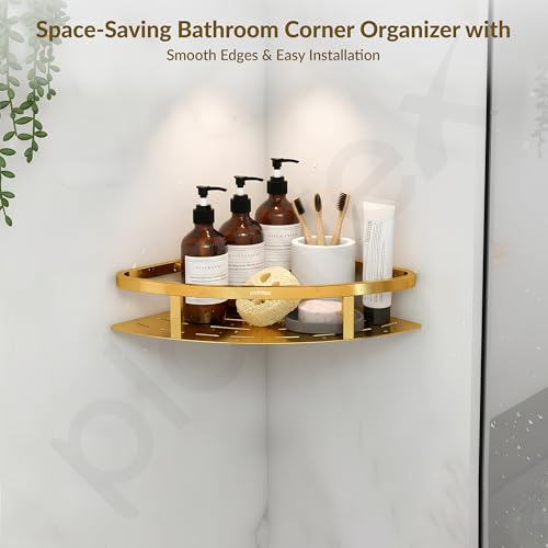 Image of Plantex Corner Shelf for Bathroom Wall /304 Grade Stainless Steel Bathroom Corner Shelf Rack /Bathroom Racks and Shelves /Multipurpose Bathroom Accessories Set Pack of 2 (PVD Gold,9x9 Inches)